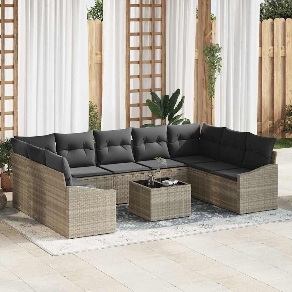 Set di divani con cuscino 10 pcs Grigio chiaro polyrattan | homemem39
