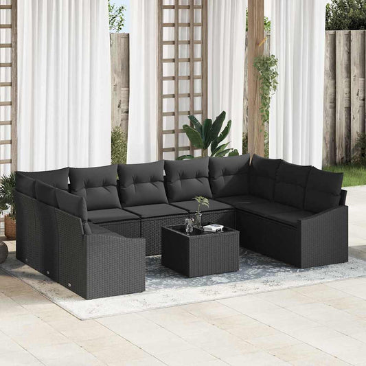 Set Divano da Giardino 10 pcs Nero Poly Rattan