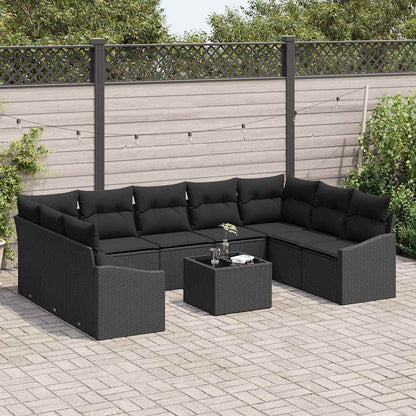 Set Divano da Giardino 10 pcs Nero Poly Rattan