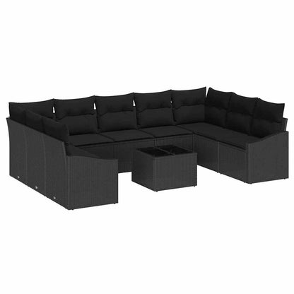 Set Divano da Giardino 10 pcs Nero Poly Rattan