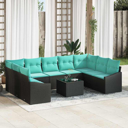 Set di divani con cuscino 10 pcs Nero polyrattan | homemem39