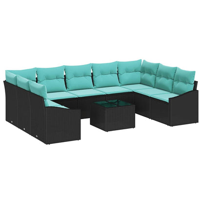 Set di divani con cuscino 10 pcs Nero polyrattan | homemem39