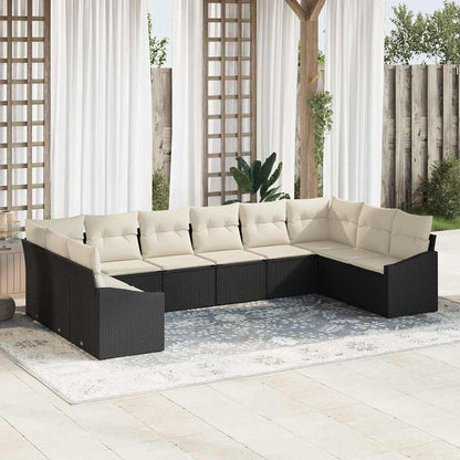 Set di divani con cuscino 10 pcs Nero polyrattan | homemem39