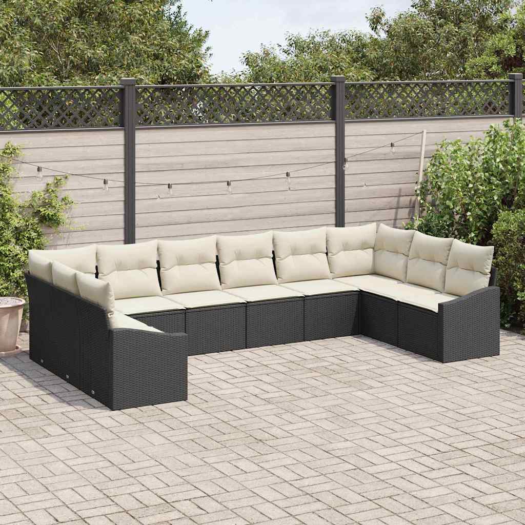 Set di divani con cuscino 10 pcs Nero polyrattan | homemem39