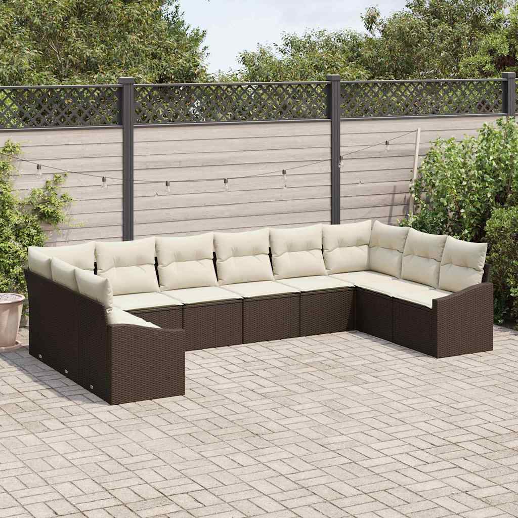 Set di divani con cuscino 10 pcs Marrone polyrattan | homemem39