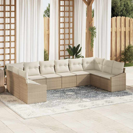 Set Divano da Giardino 10 pcs Beige Poly Rattan