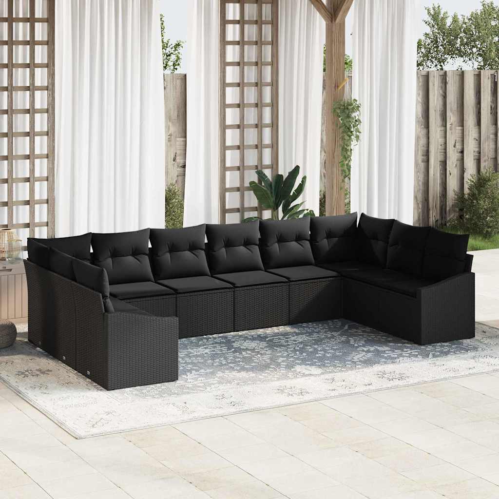 Set di divani con cuscino 10 pcs Nero polyrattan | homemem39