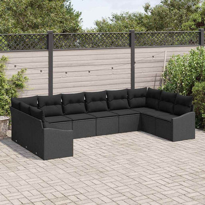 Set di divani con cuscino 10 pcs Nero polyrattan | homemem39