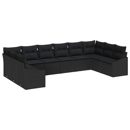 Set di divani con cuscino 10 pcs Nero polyrattan | homemem39