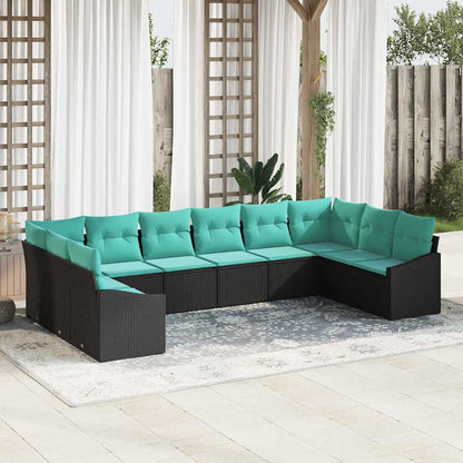 Set di divani con cuscino 10 pcs Nero polyrattan | homemem39