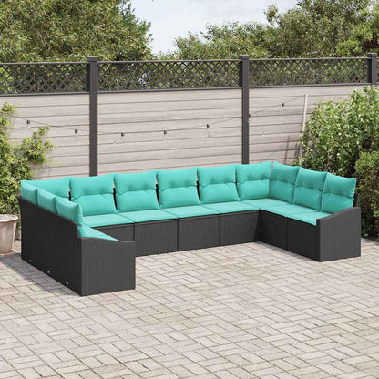 Set di divani con cuscino 10 pcs Nero polyrattan | homemem39