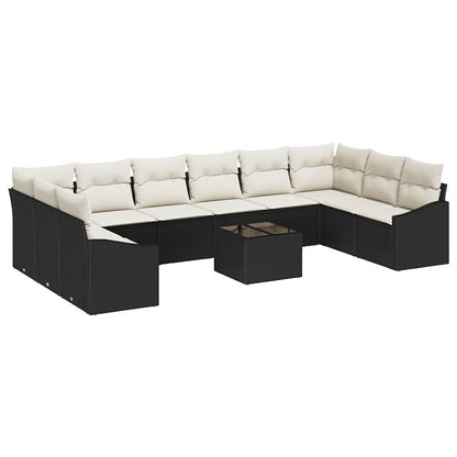 Set di divani con cuscino 11 pcs Nero polyrattan | homemem39
