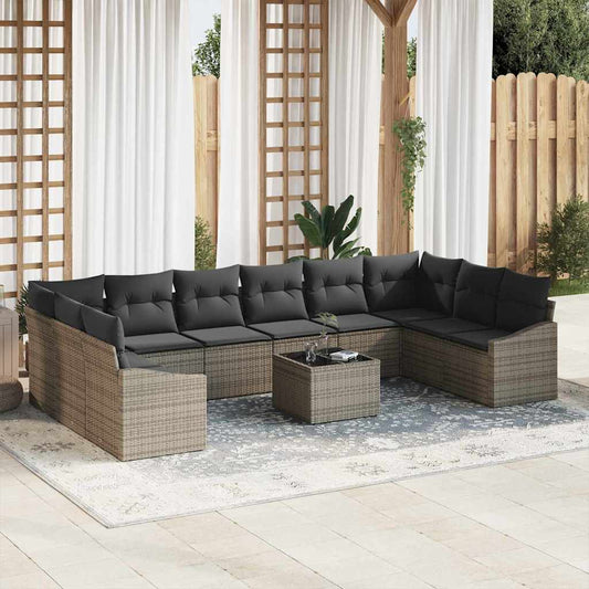 Set Divano da Giardino 11 pcs Grigio Poly Rattan