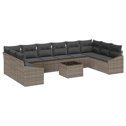 Set Divano da Giardino 11 pcs Grigio Poly Rattan