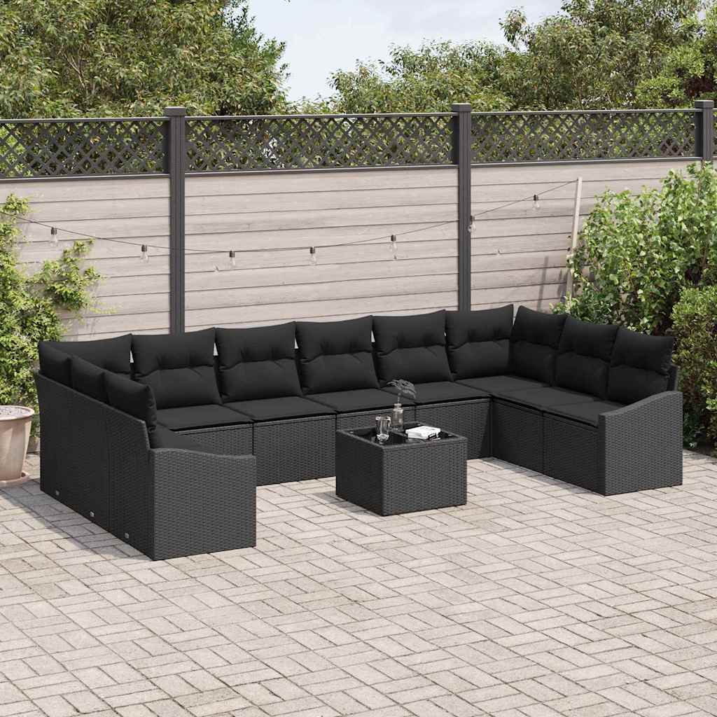 Set di divani con cuscino 11 pcs Nero polyrattan | homemem39