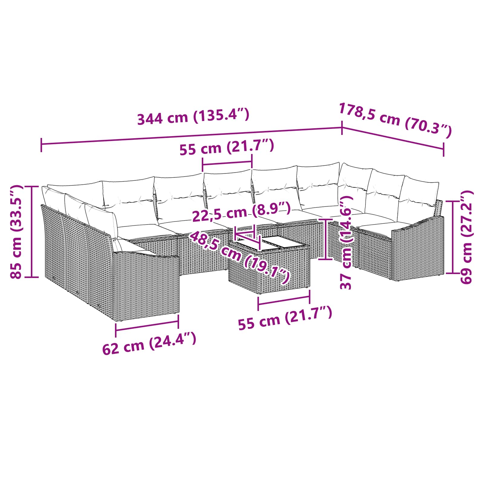 Set di divani 11 pz Marrone polyrattan | homemem39