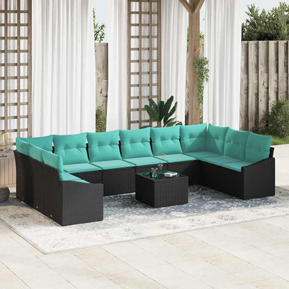 Set di divani con cuscino 11 pcs Nero polyrattan | homemem39