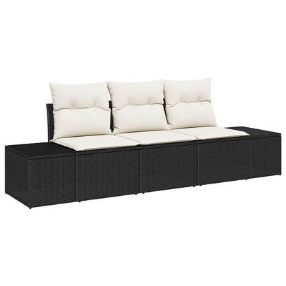 Set Divano da Giardino 3 pcs Nero Poly Rattan