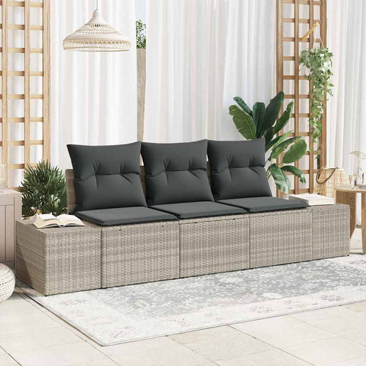 Set Divano da Giardino 3 pcs Grigio chiaro Poly Rattan
