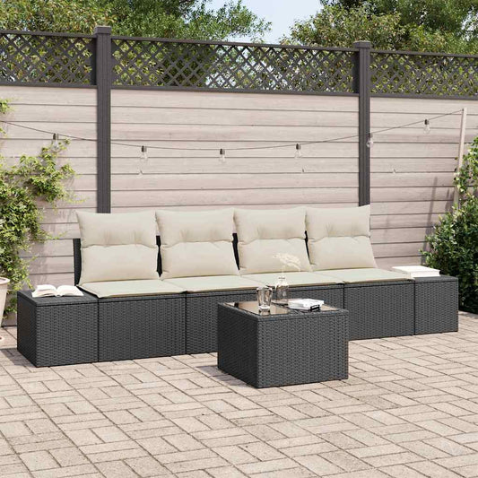 Set di divani con cuscino 5 pcs Nero e Crema polyrattan
