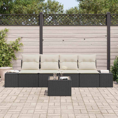 Set di divani con cuscino 5 pcs Nero e Crema polyrattan | homemem39