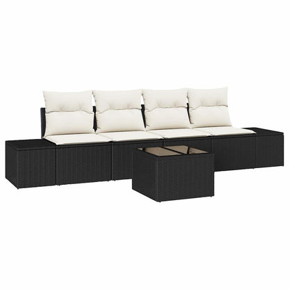 Set di divani con cuscino 5 pcs Nero e Crema polyrattan | homemem39