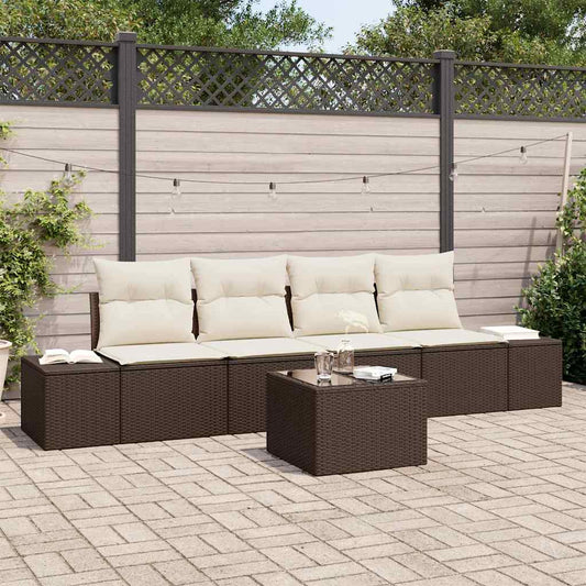 Set Divano da Giardino 5 pcs Marrone e Crema 55 x 55 x 37 cm