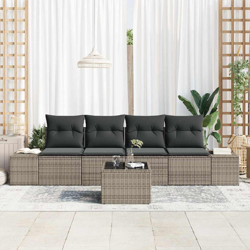 Set di divani con cuscino con cuscino 5 pcs Grigio polyrattan | homemem39