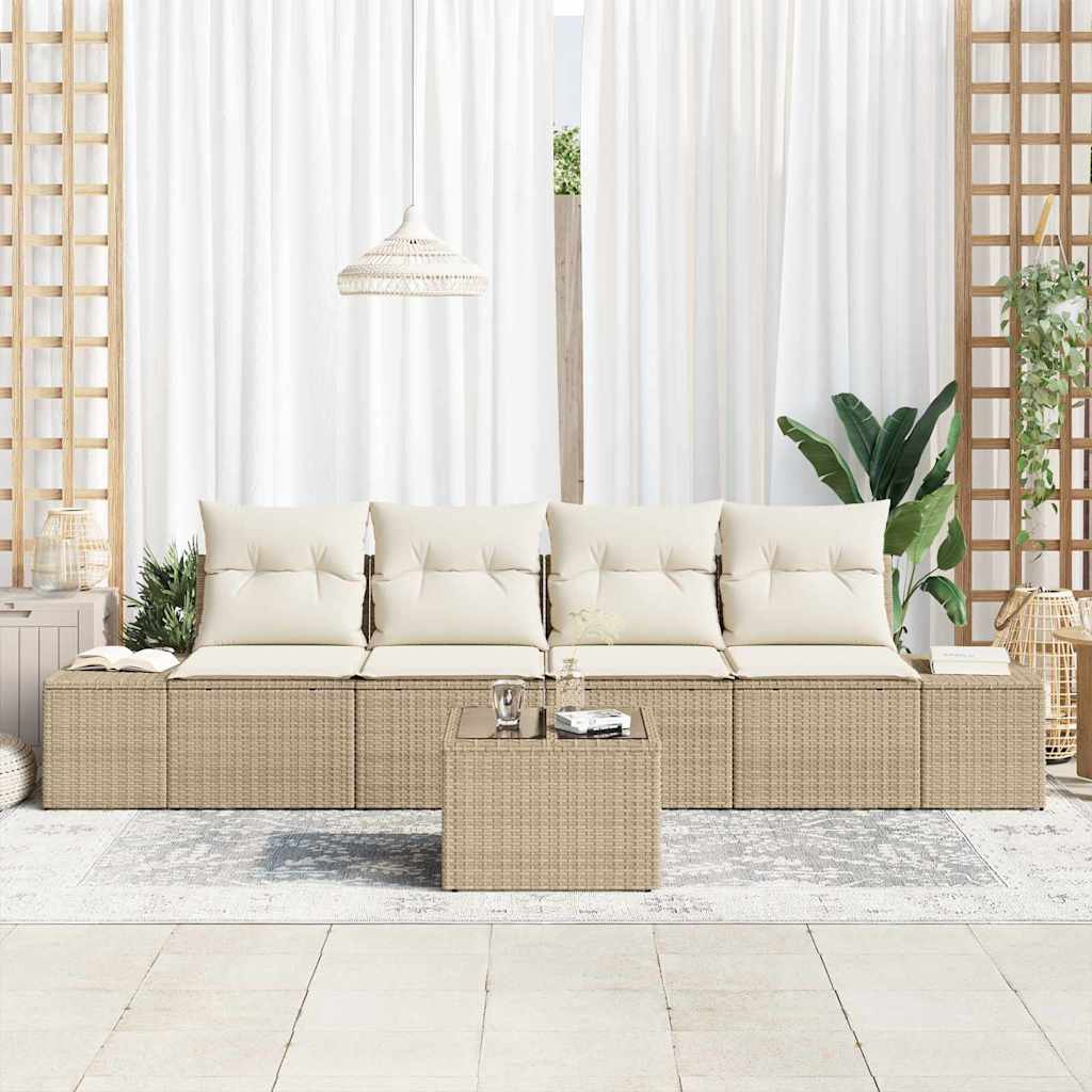 Set di divani con cuscino 5 pcs Beige e Crema polyrattan