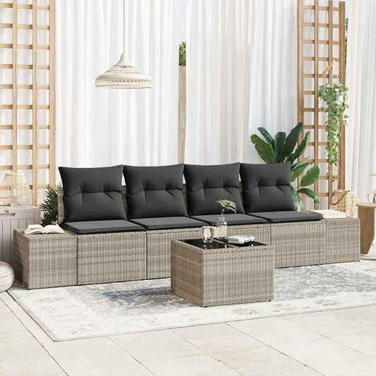 Set di divani con cuscino 5 pcs Grigio chiaro polyrattan