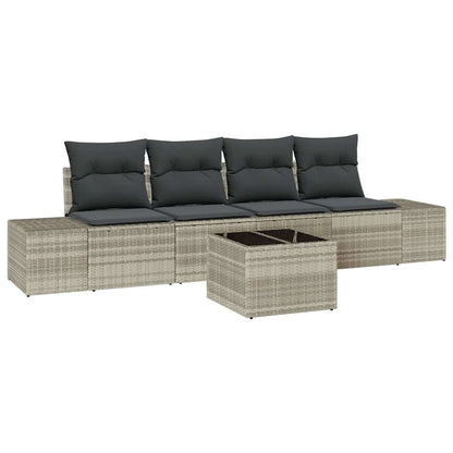 Set di divani con cuscino 5 pcs Grigio chiaro polyrattan | homemem39
