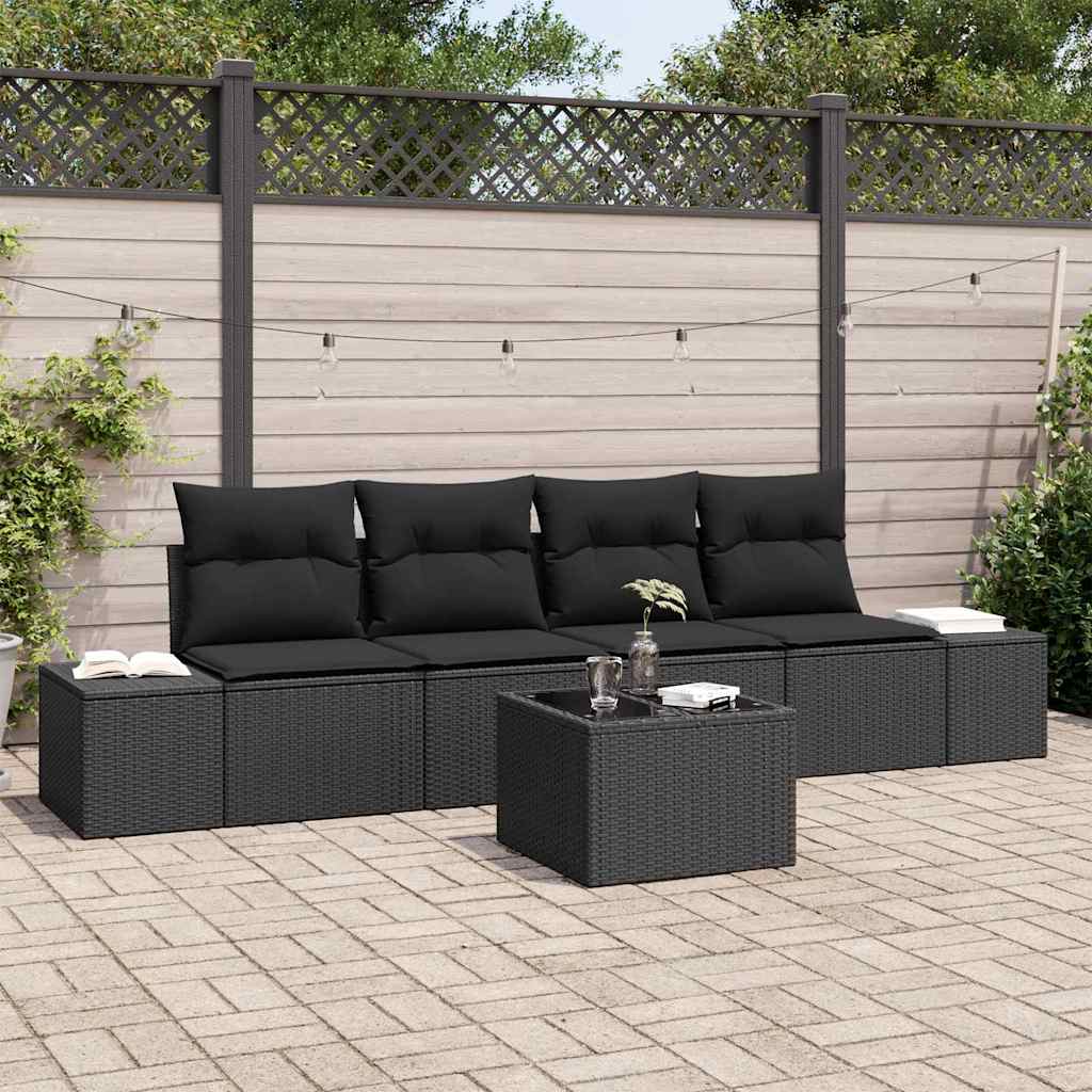 Set di divani con cuscino con cuscino 5 pcs Nero polyrattan | homemem39