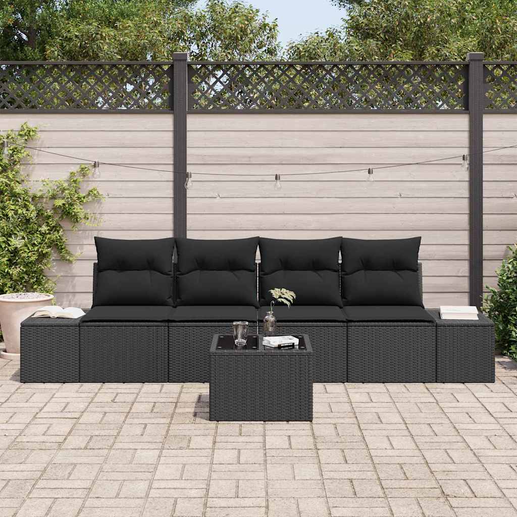 Set di divani con cuscino con cuscino 5 pcs Nero polyrattan | homemem39