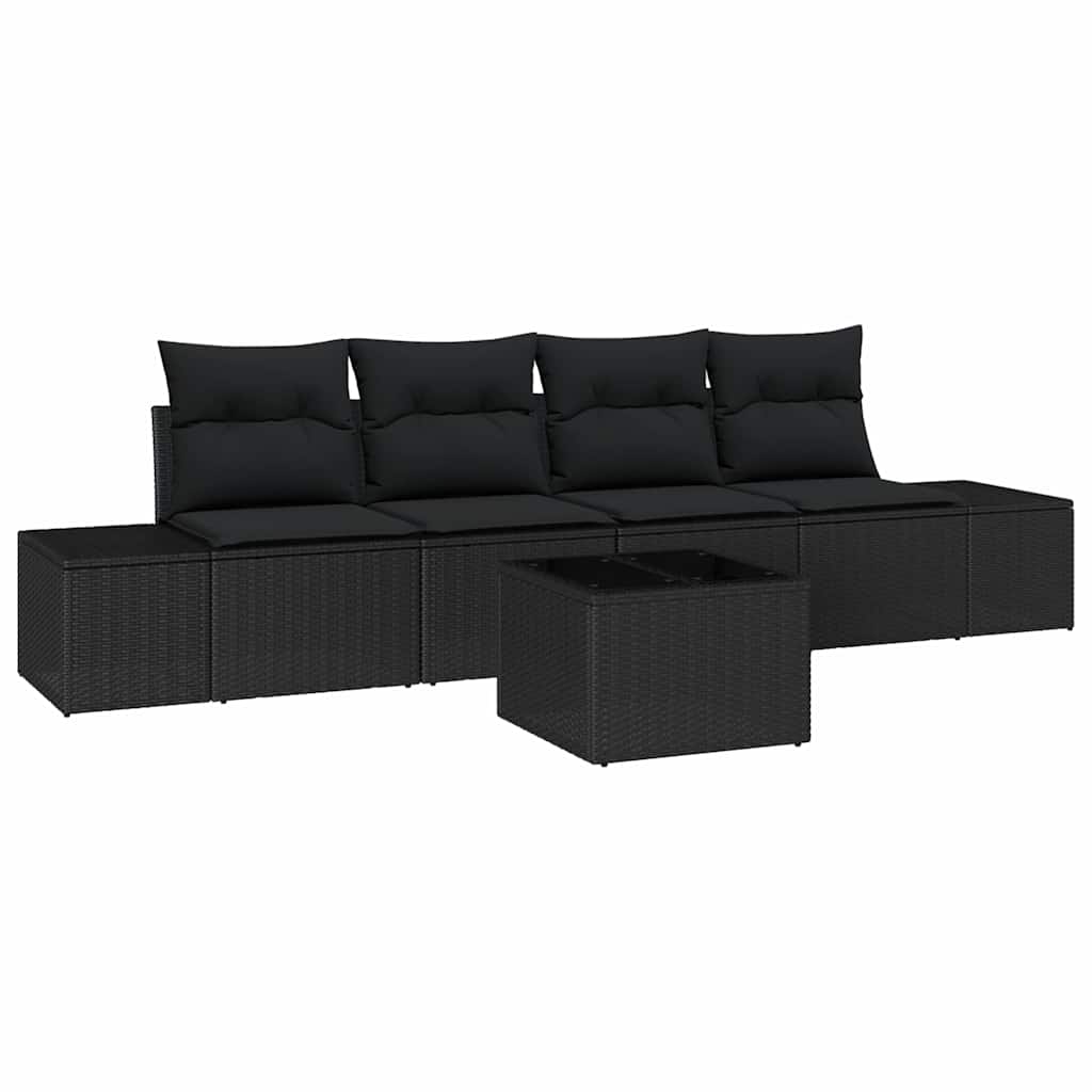 Set di divani con cuscino con cuscino 5 pcs Nero polyrattan | homemem39