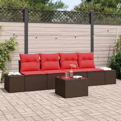 Set di divani con cuscino 5 pcs Marrone polyrattan | homemem39