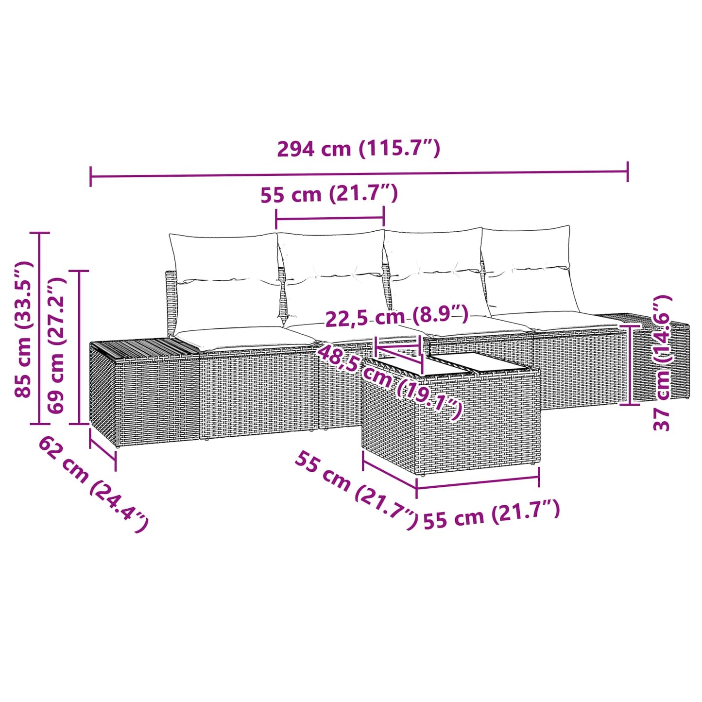 Set di divani con cuscino 5 pcs Marrone polyrattan | homemem39