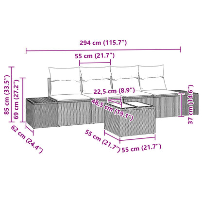 Set di divani con cuscino 5 pcs Marrone polyrattan | homemem39