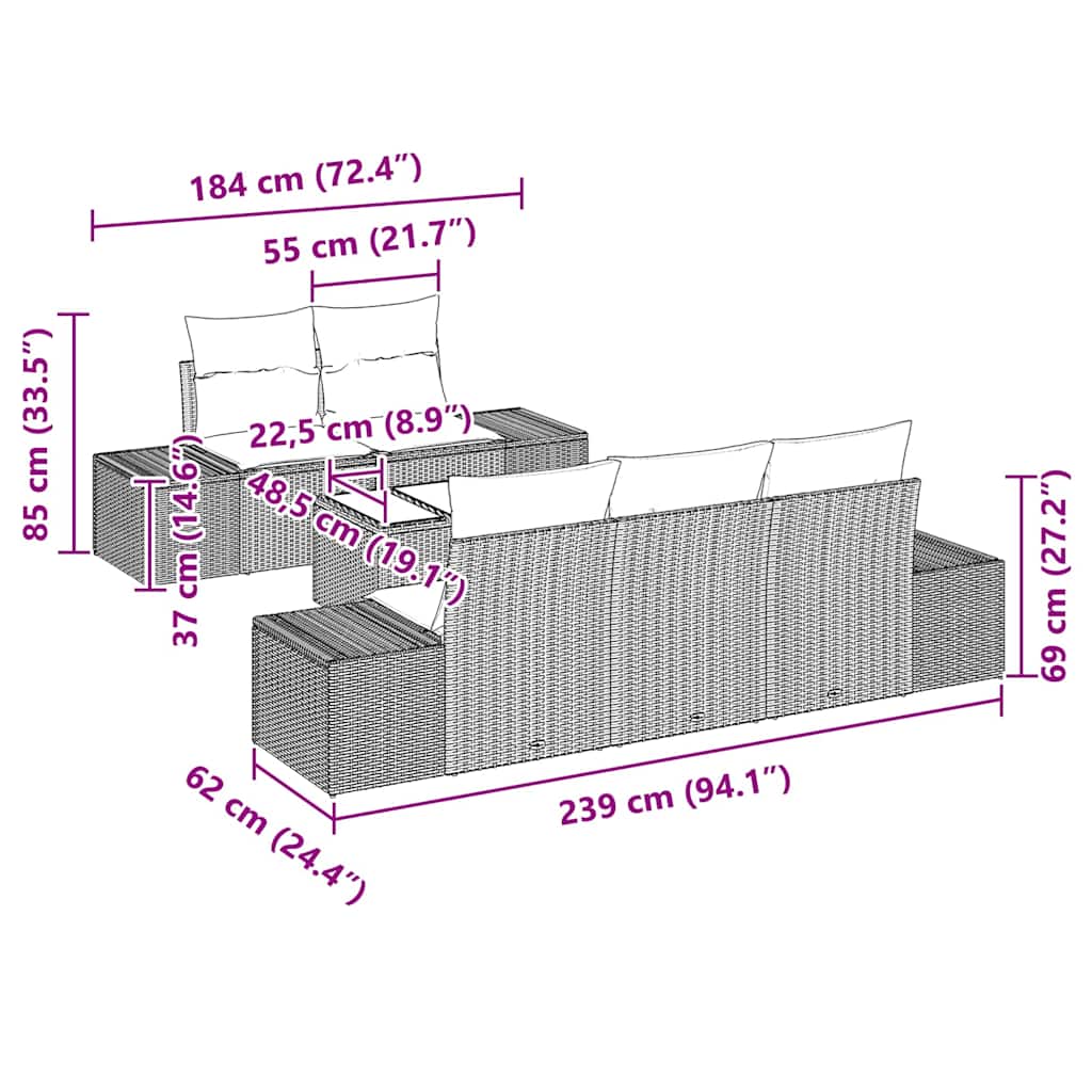 Set Divano da Giardino con cuscino 6 pcs Nero polyrattan - homemem39