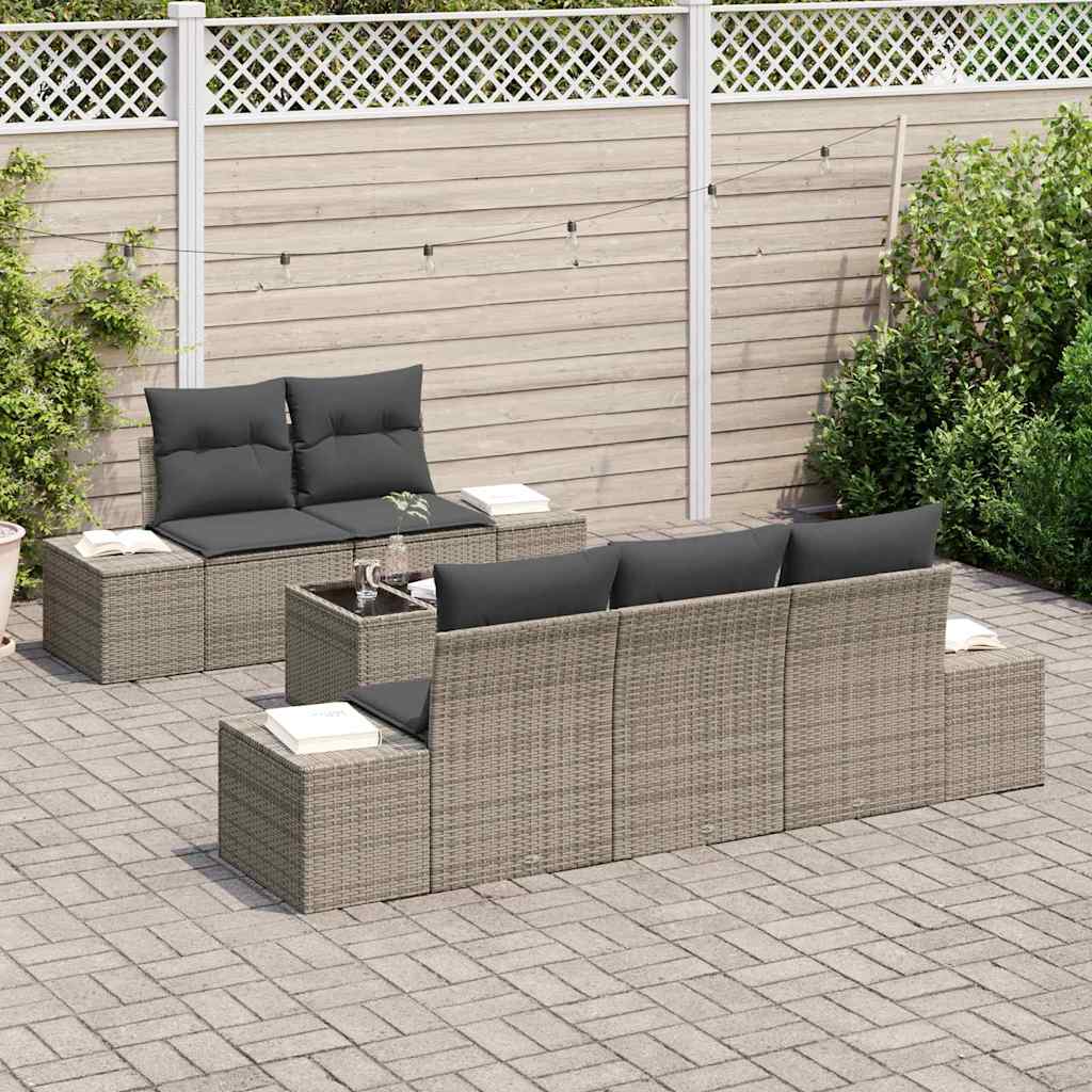 Set Divano da Giardino con cuscino 6 pcs Grigio polyrattan | homemem39