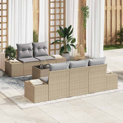 Set Divano da Giardino 6 pcs Beige Poly Rattan