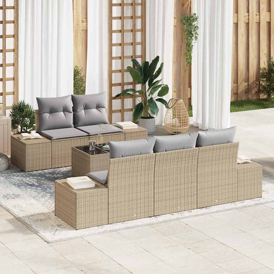 Set Divano da Giardino 6 pcs Beige Poly Rattan
