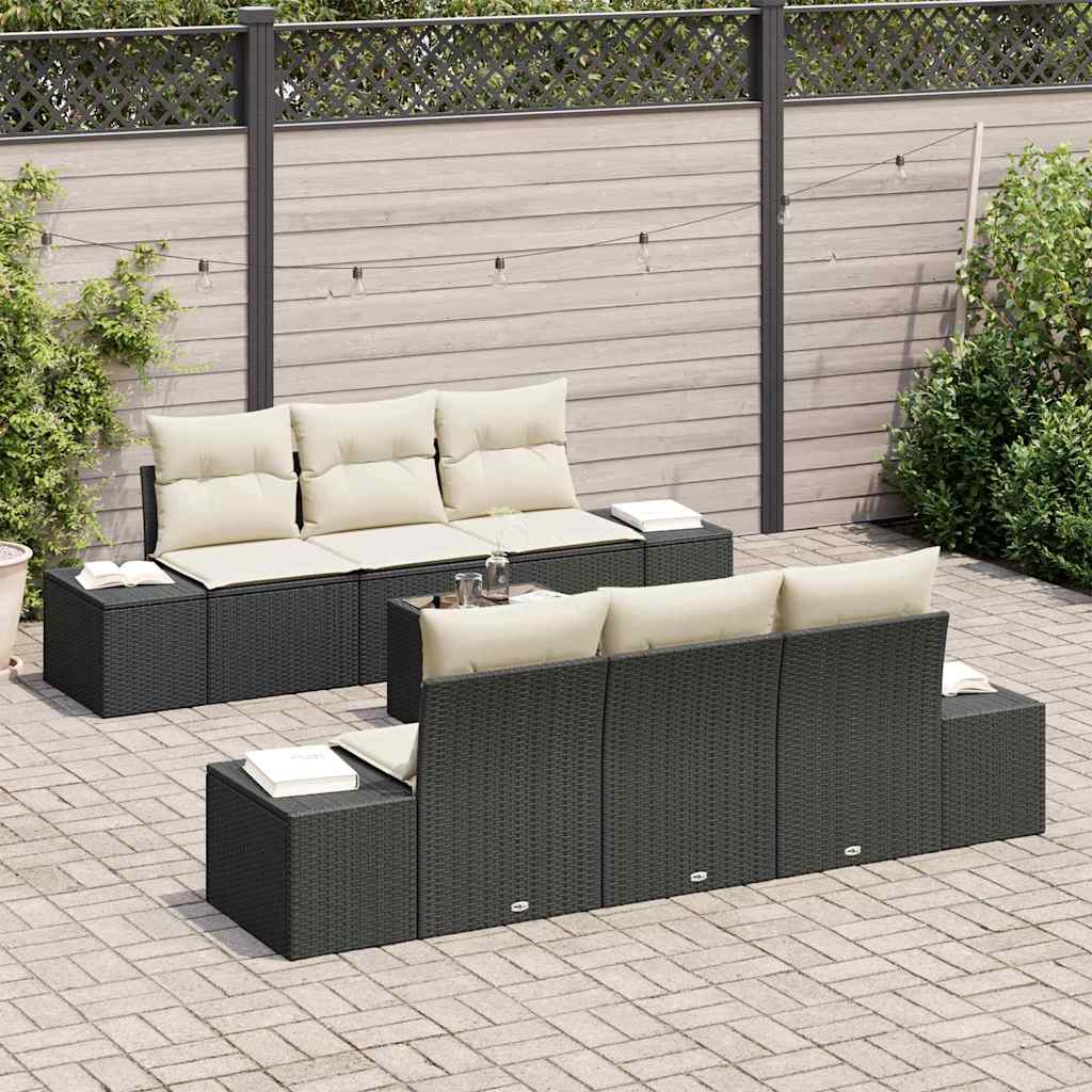 Set Divano da Giardino con cuscino 7 pcs Nero polyrattan | homemem39