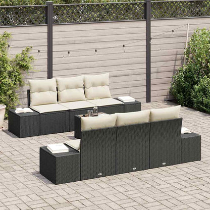 Set Divano da Giardino con cuscino 7 pcs Nero polyrattan | homemem39