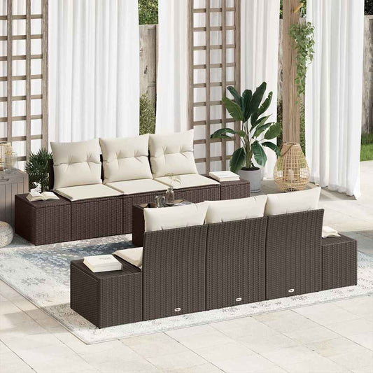 Set Divano da Giardino 7 pcs Marrone Poly Rattan