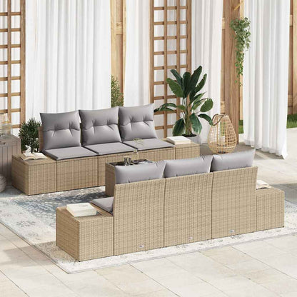 Set Divano da Giardino con cuscino 7 pcs Beige polyrattan | homemem39