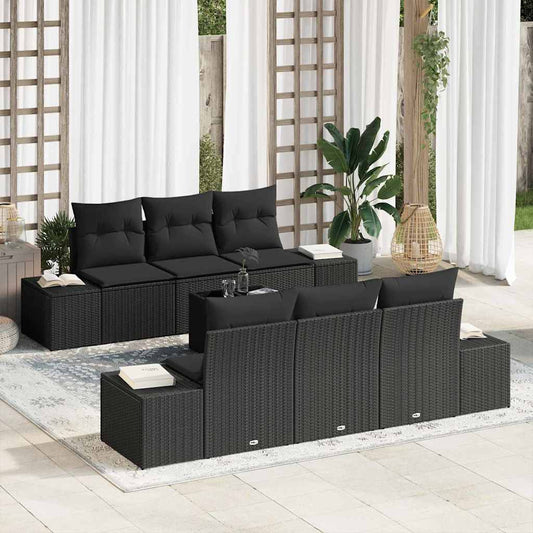 Set Divano da Giardino 7 pcs Nero Poly Rattan