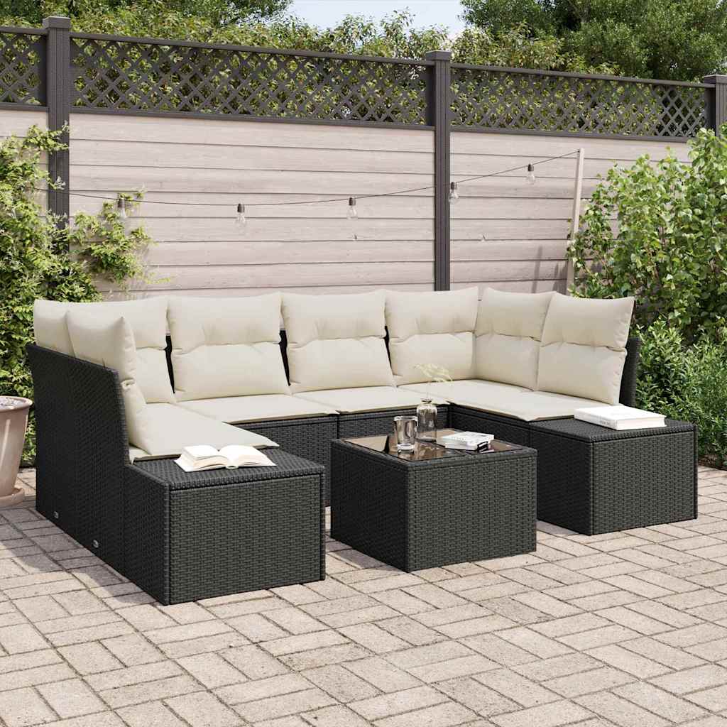 Set Divano da Giardino con cuscino 7 pcs Nero polyrattan | homemem39