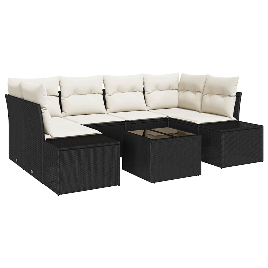 Set Divano da Giardino con cuscino 7 pcs Nero polyrattan | homemem39