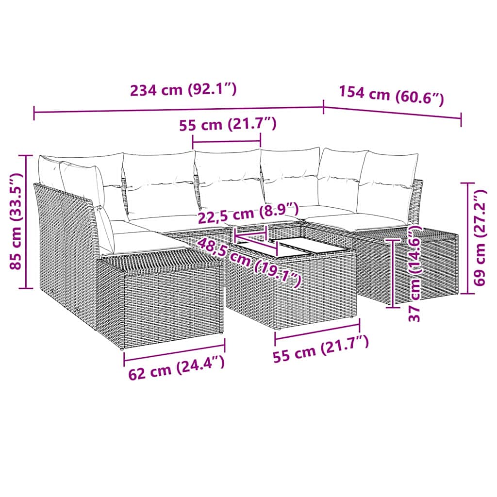 Set Divano da Giardino con cuscino 7 pcs Nero polyrattan | homemem39