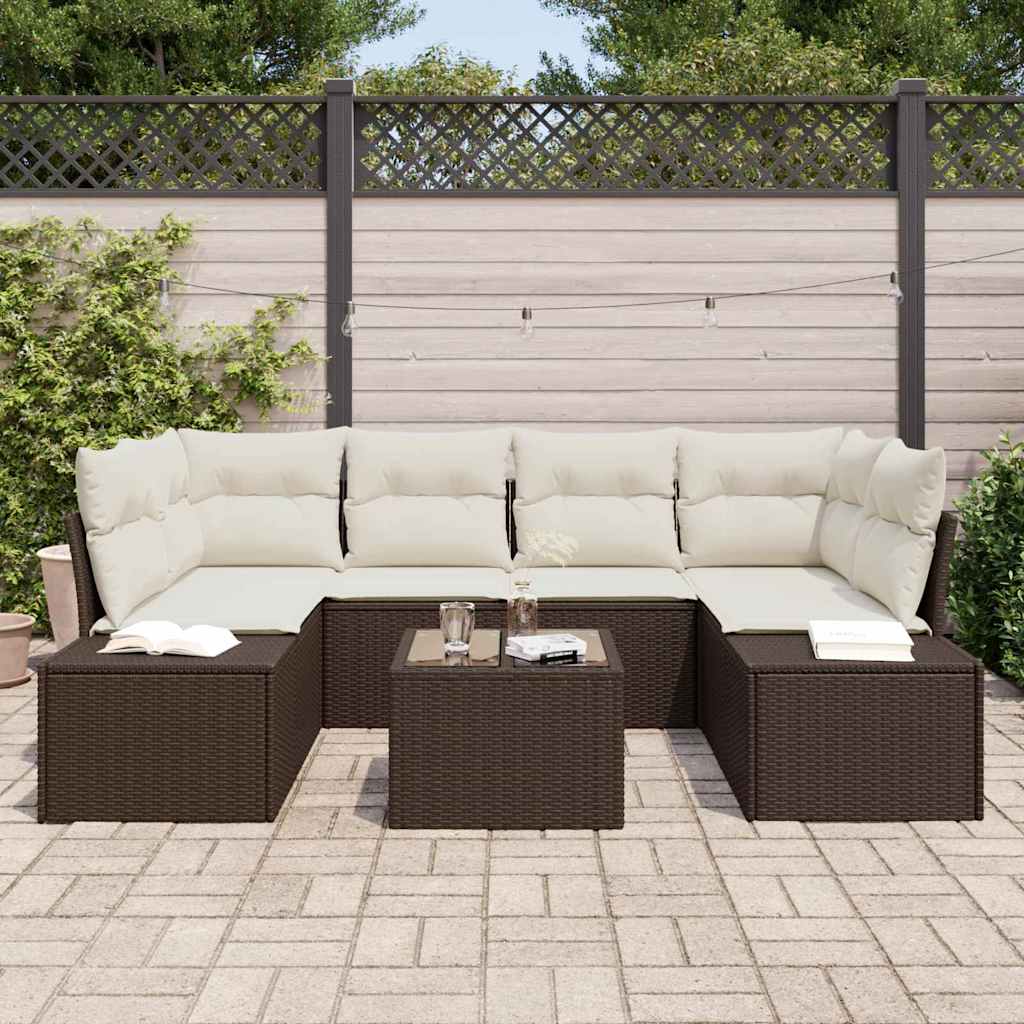 Set Divano da Giardino con cuscino 7 pcs Marrone polyrattan - homemem39